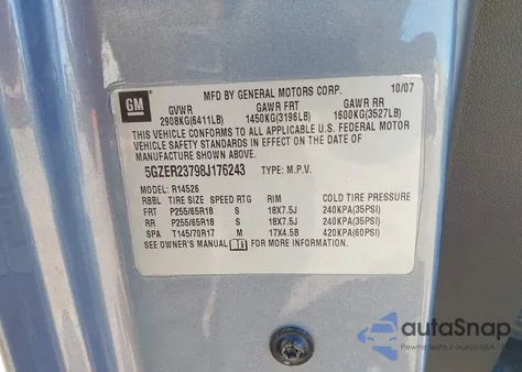 2008 Saturn Outlook Xr из США, поврежденный, VIN 5GZER23798J176243